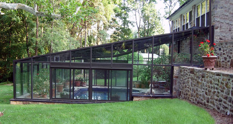 سازه های شیشه ای در استخر - سیستم نمای اسکای لایت - سقف شیشه ای - قیمت اجرای نمای شیشه ای 